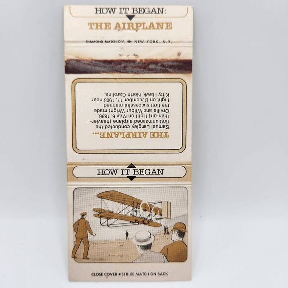 Vintage Matchbook Wright Brothers Samuel Langley The Airplane How it Began - Picture 1 of 1